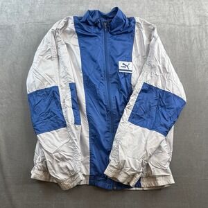 Vintage Puma Blue Gray Colorblock Windbreaker Track Jacket Size 50 (Mens L)